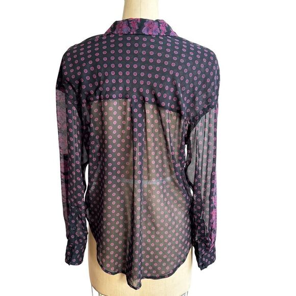 Free People‎ Women's Blouse Size XS Black Magenta EUC Boho - Picture 5 of 5
